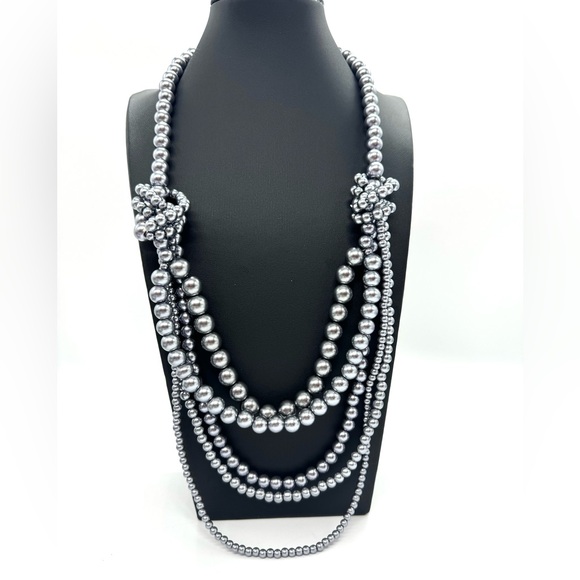 Isaac Mizrahi Live 5 Strand Layered Gray Pearl Statement Necklace - Picture 3 of 3